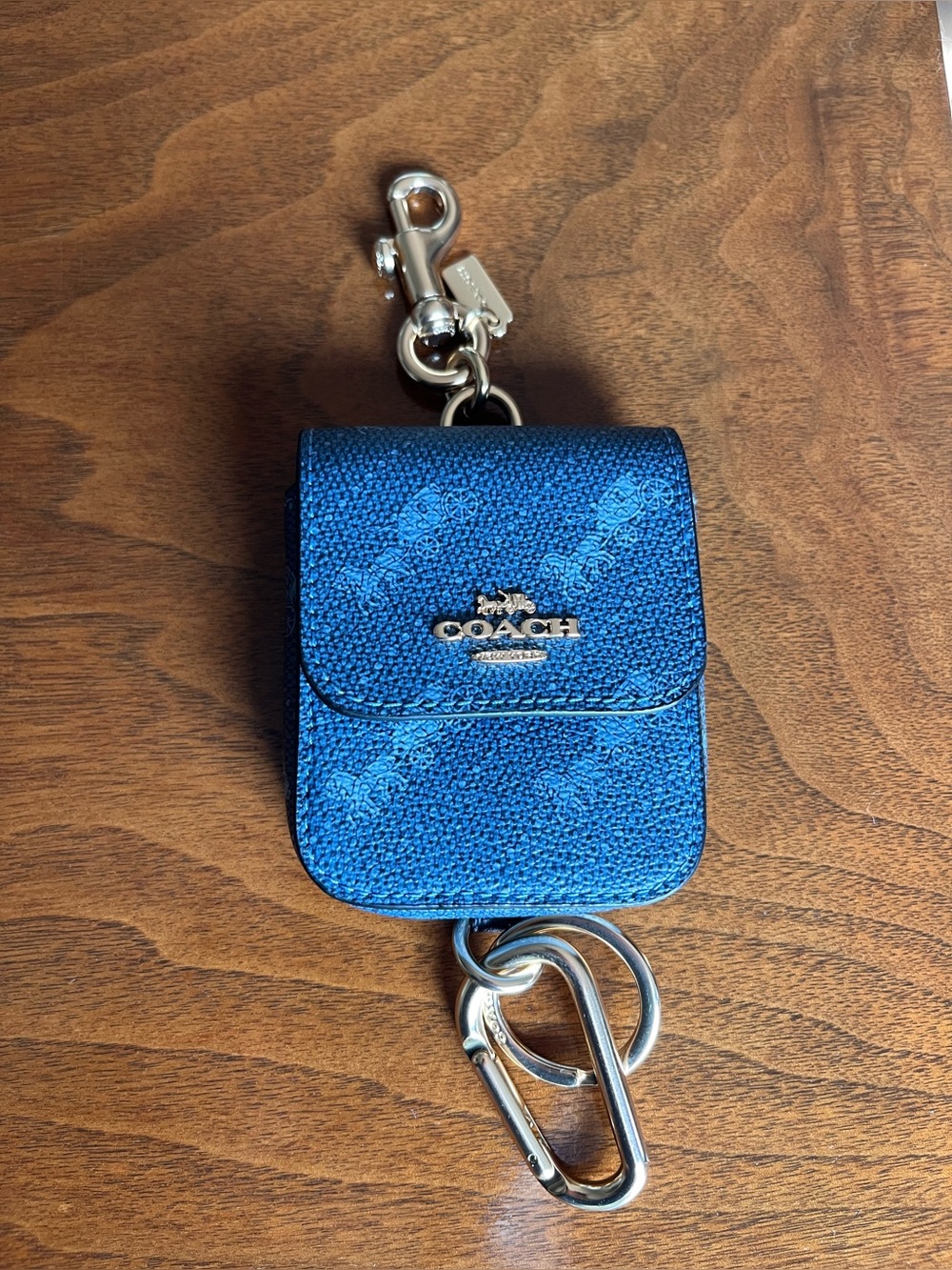 Coach Blue Horse/Carriage Bag Charm w/Gold Clips & Key Chain! Perfect 4 sanitizr